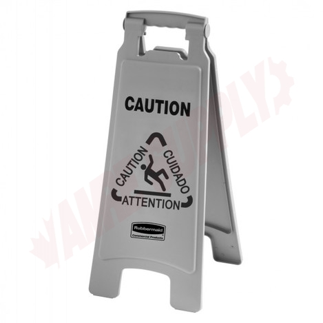 Photo 1 of 1867506 : Rubbermaid Executive Multilingual Caution Sign, 2-Sided, Grey