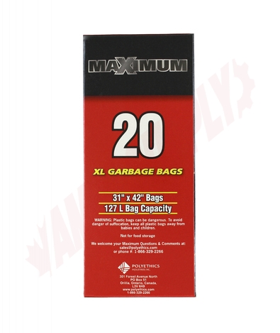Photo 3 of 31422 : Maximum Black Garbage Bags, 31 x 42, Outdoor Strength, 20/Case