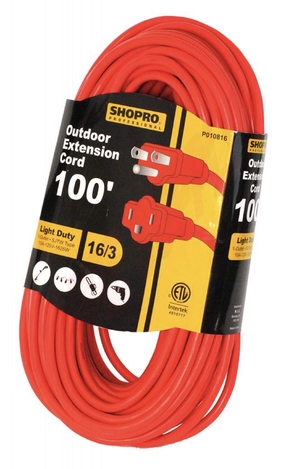 Photo 1 of P010816 : Shopro Outdoor Extension Cord, 1 Outlet, Red, 100 ft.