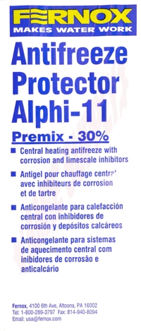 Photo 3 of ALPHI-1130 : Fernox Antifreeze Protector Alphi-11, 30% to -15°C, 5 gal.