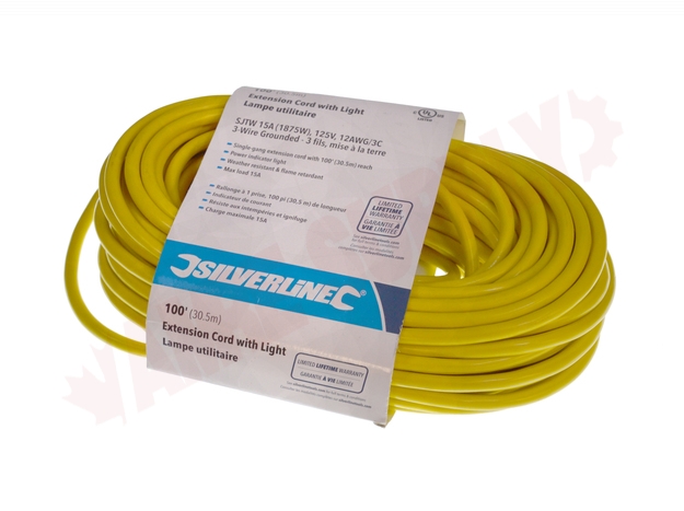 Photo 1 of 360233 : Silverline Extension Cord, 1 Outlet, Yellow, 100 ft.