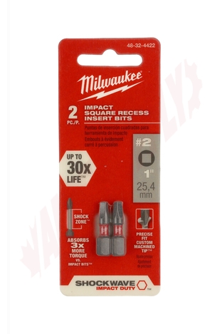 Photo 3 of 48-32-4422 : Milwaukee 2-Piece #2 Square Recess Shockwave 1 Bits