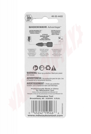 Photo 4 of 48-32-4422 : Milwaukee 2-Piece #2 Square Recess Shockwave 1 Bits