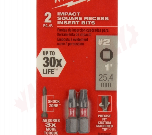 Photo 6 of 48-32-4422 : Milwaukee 2-Piece #2 Square Recess Shockwave 1 Bits