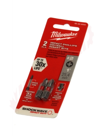 Photo 2 of 48-32-4444 : Milwaukee 2-Piece #2 Phillips Shockwave 1 Reduced Diameter Drywall Bits