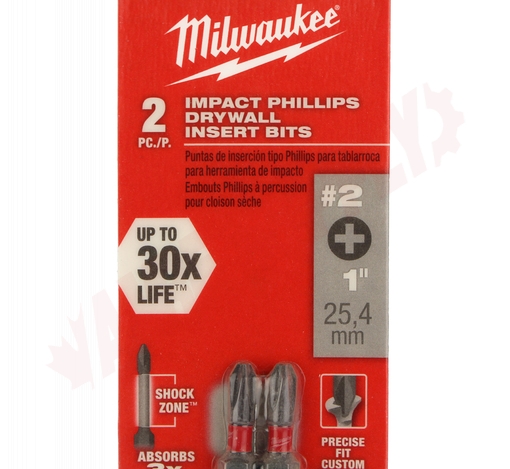 Photo 6 of 48-32-4444 : Milwaukee 2-Piece #2 Phillips Shockwave 1 Reduced Diameter Drywall Bits