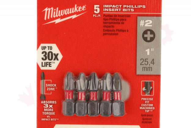 Photo 6 of 48-32-4601 : Milwaukee 5-Piece #2 Phillips Shockwave 1 Bits