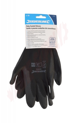 Photo 2 of 504658 : Silverline Poly-Coated Palm Gloves, Black, Large