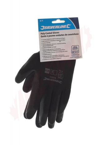 Photo 2 of 933554 : Silverline Poly-Coated Palm Gloves, Black, Medium