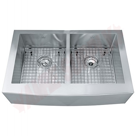 Photo 1 of QDFS31B : Kindred Steel Queen Apron Kitchen Sink, 2 Bowls, Stainless Steel, with Grids