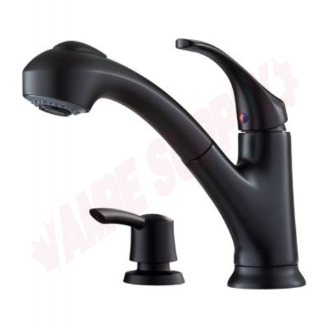 Photo 1 of F-WKP-701B : Pfister Shelton Pull-Out Kitchen Faucet, with Soap Dispenser, Matte Black