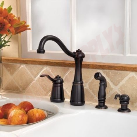 Photo 2 of LG26-4NYY : Pfister Marielle Single Handle Kitchen Faucet, Side Spray, Soap Dispenser, Tuscan Bronze