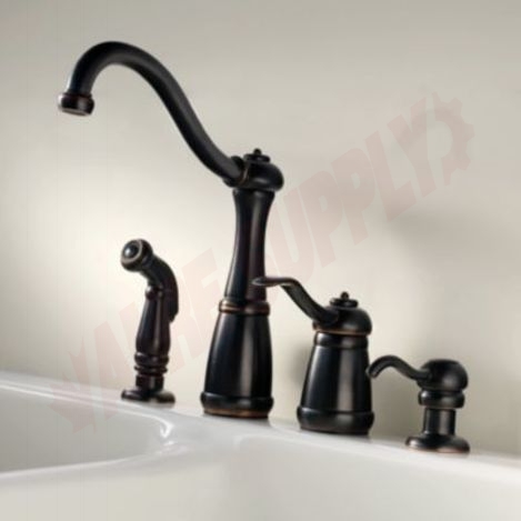 Photo 3 of LG26-4NYY : Pfister Marielle Single Handle Kitchen Faucet, Side Spray, Soap Dispenser, Tuscan Bronze
