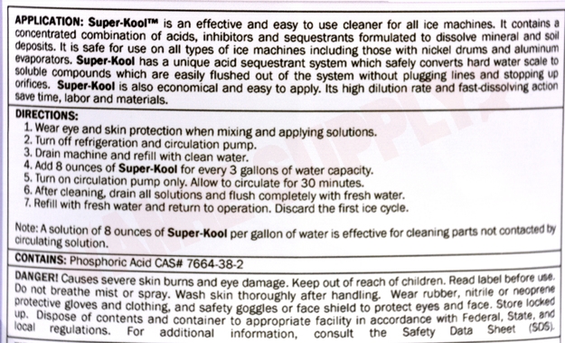 Photo 2 of SUPER-KOOL : DiversiTech Super-Kool Nickel-Safe & Metal-Safe Ice Machine Cleaner, 3.8L