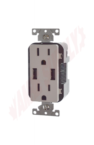 Photo 1 of T5632-W : Leviton USB Charger & Tamper-Resistant Duplex Receptacle, 15A, 125V, White