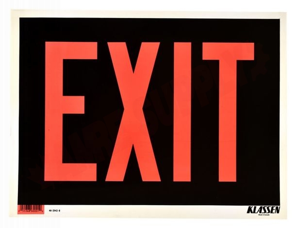 Photo 1 of 1174770 : Klassen Exit Sign, Red & Black, 12 x 16