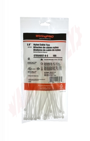 Photo 3 of CT0540ST-0-C : WiringPro 5.8 40lb Cable Tie, Natural, 100/Package