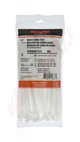 Photo 3 of CT0750ST-0-C : WiringPro 7.5 50lb Cable Tie, Natural, 100/Package