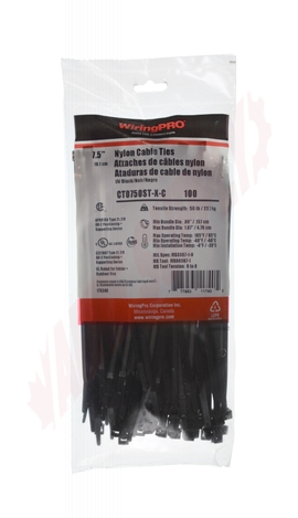 Photo 3 of CT0750ST-X-C : WiringPro 7.5 50lb Cable Tie, Black, 100/Package
