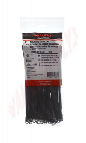 Photo 3 of CT0850MH-X-C : WiringPro 8.0 50lb Mounting Hole Cable Tie, Black, 100/Package
