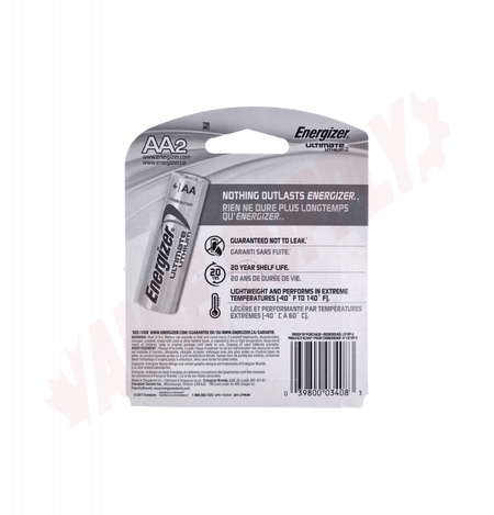 Photo 4 of L91BP-2 : Energizer Ultimate Lithium AA Batteries, 2/Pack