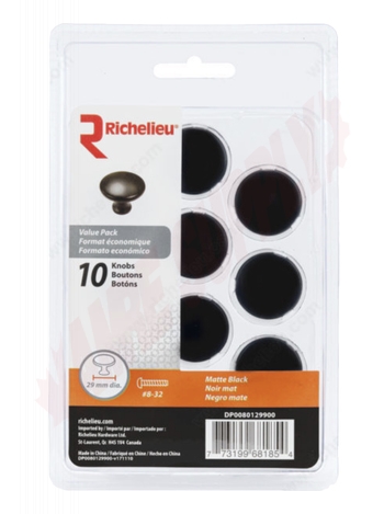 Photo 5 of DP0080129900 : Richelieu 1-1/5 Contemporary Metal Knob, Black, 10/Pack