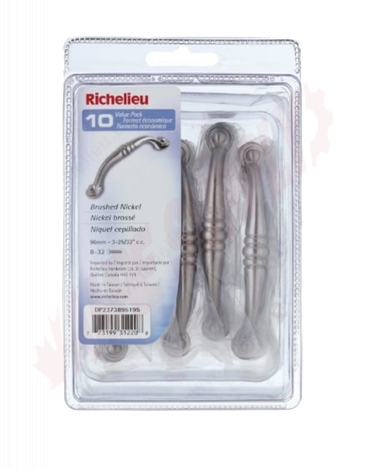 Photo 3 of DP2373896195 : Richelieu 4-1/5 Traditional Metal Handle Pull, Brushed Nickel, 10/Pack