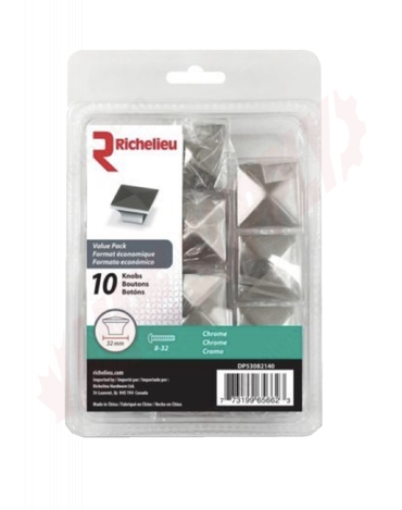 Photo 4 of DP53082140 : Richelieu 1-1/4 Contemporary Square Metal Knobs, Chrome, 10/Pack