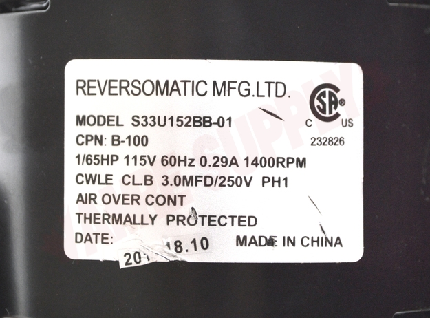 Photo 15 of 013011 : Reversomatic Exhaust Fan Motor, 1400RPM 115V, B100
