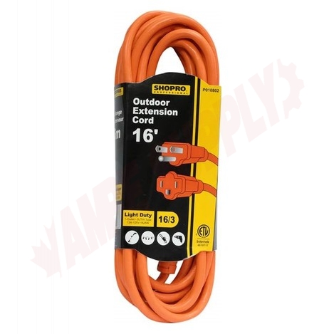 Photo 1 of P010802 : Shopro Outdoor Extension Cord, 1 Outlet, Orange, 16 ft.