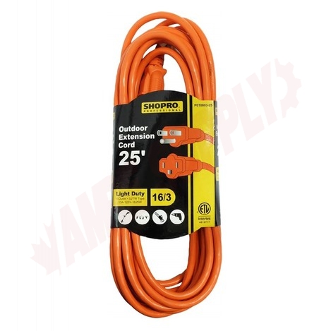 Photo 1 of P010803 : Shopro Outdoor Extension Cord, 1 Outlet, Orange, 25 ft.