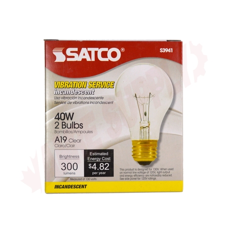 Photo 6 of S3941 : 40W A19 Incandescent Vibration Reduction Lamp, Clear, 2/Pack