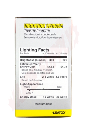 Photo 7 of S3941 : 40W A19 Incandescent Vibration Reduction Lamp, Clear, 2/Pack