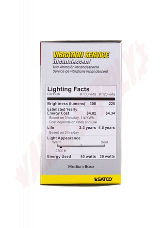 Photo 7 of S3951 : 40W A19 Incandescent Vibration Reduction Lamp, Frosted, 2/Pack