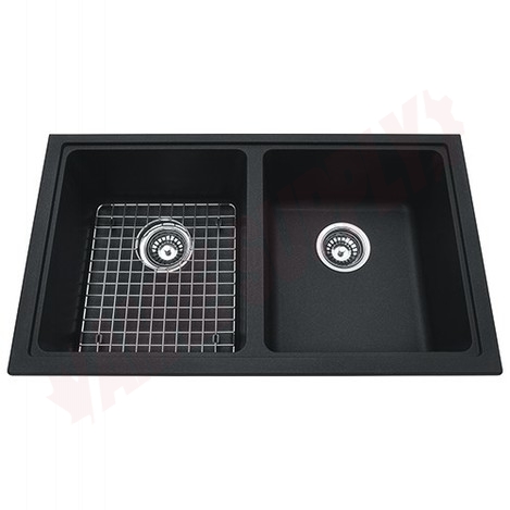 Photo 1 of KGD1U-8ON : Kindred Undermount Kitchen Sink, 2 Bowls, Sanitized Granite, Onyx, with Grid