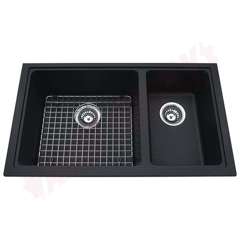Photo 1 of KGDCR1U-8ON : Kindred Undermount Kitchen Sink, 2 Bowls, Sanitized Granite, Onyx, with Grid & Glass Board