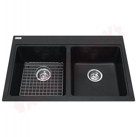 Photo 1 of KGDL2031-8ON : Kindred Drop-In Kitchen Sink, 2 Bowls, 1 Hole, Sanitized Granite, Onyx, with Grid & Glass Board