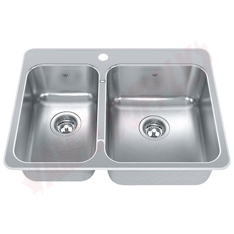 Photo 1 of QCLA2027L-8-1 : Kindred Steel Queen Drop-In Kitchen Sink, 2 Bowls, 1 Hole, Stainless Steel, with Colander