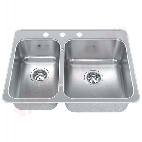 Photo 1 of QCLA2027L-8-3 : Kindred Steel Queen Drop-In Kitchen Sink, 2 Bowls, 3 Holes, Stainless Steel, with Colander