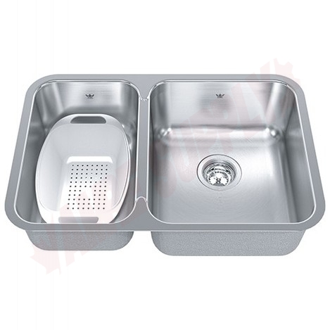 Photo 1 of QCUA1827L-8 : Kindred Steel Queen Undermount Kitchen Sink, 2 Bowls, Stainless Steel, with Colander