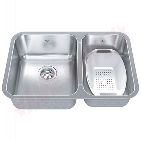 Photo 1 of QCUA1827R-8 : Kindred Steel Queen Undermount Kitchen Sink, 2 Bowls, Stainless Steel, with Colander