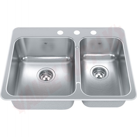 Photo 1 of QCLA2027R-8-3 : Kindred Steel Queen Drop-In Kitchen Sink, 2 Bowls, 3 Holes, Stainless Steel