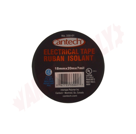 Photo 3 of 330-01 : Cantech Vinyl Electrical Tape, 11/16 x 66', Black