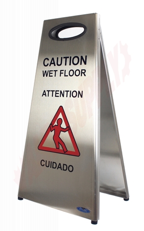 Photo 1 of 1119F : Frost Stainless Steel Caution Wet Floor Sign, 24-3/8 H, 13 Bottom Width