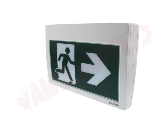 Photo 2 of RMPN0WH-IB : Stanpro Exit Sign, Running Man, Thermoplastic, 90 Minute Self-Powered LED, Universal Faces