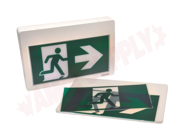 Photo 9 of RMPN0WH-IB : Stanpro Exit Sign, Running Man, Thermoplastic, 90 Minute Self-Powered LED, Universal Faces