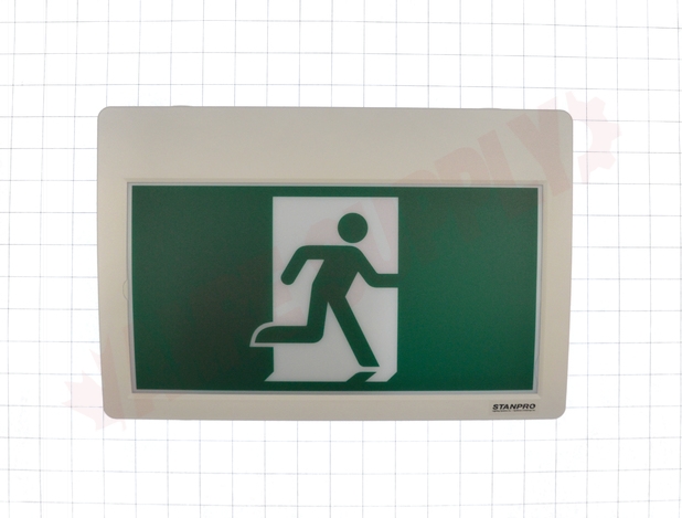 Photo 15 of RMPN0WH-IB : Stanpro Exit Sign, Running Man, Thermoplastic, 90 Minute Self-Powered LED, Universal Faces