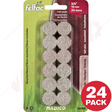 Photo 1 of 93109 : Richeleiu Eco FELTAC® Heavy Duty Self-Adhesive Felt Pads, 3/4, 24/Pack