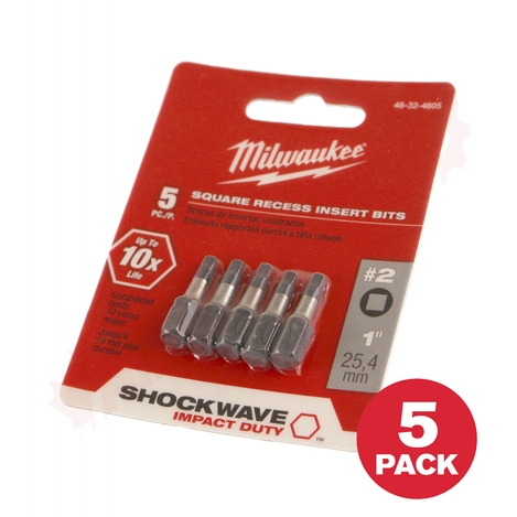 Photo 1 of 48-32-4605 : Milwaukee 5-Piece #2 Square Recess Shockwave 1 Bits