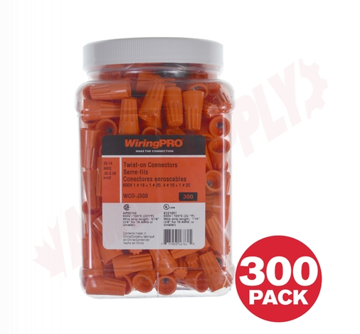 Photo 1 of WCO-J300 : WiringPro 22-14 Twist-On Wire Connectors, Orange, Thermoplastic, 300/Package